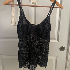 Sweet 90s-Y2K Black Vintage Flocked Mesh Lace Cami S-M NWT Lavit